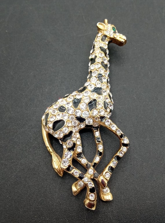 Vintage Rhinestone Figural Giraffe Brooch Pin