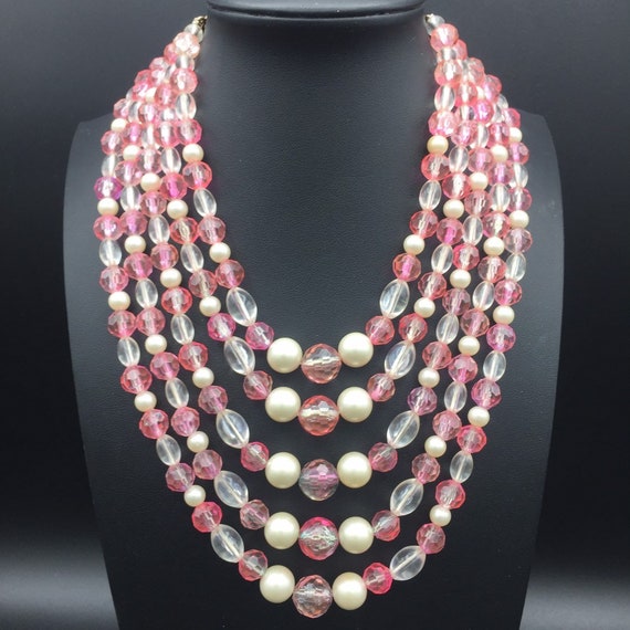 Very Pretty Clear and Pink Lucite Photo Pearl Five Strand Mid - Etsy