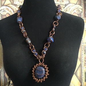 Vintage Statement Copper & Lapis Luzuli Stone Necklace