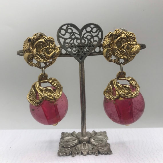 Vintage Dangle Drop Pink Lucite Earrings, High En… - image 7