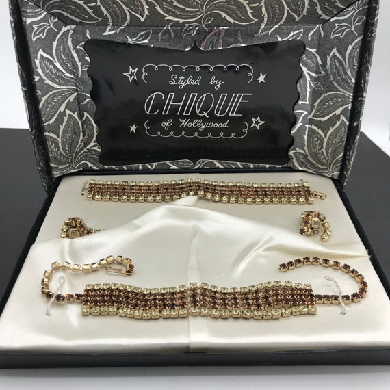 Rhinestone fringe or bib necklace Hollywood Regency mid century