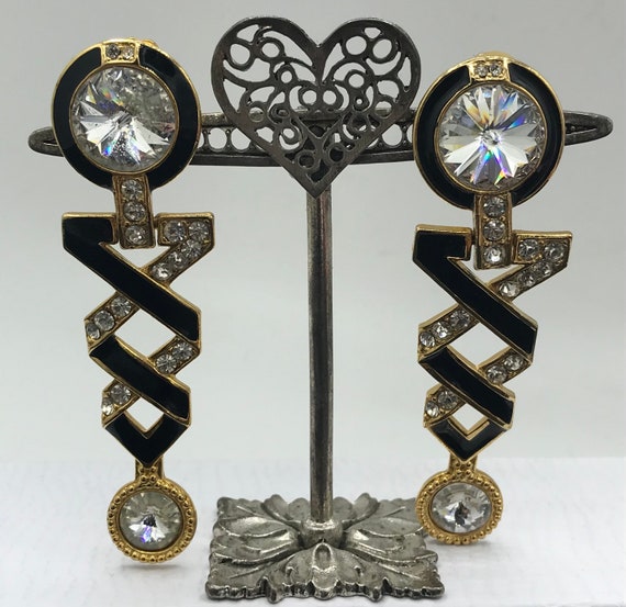 Vintage Rhinestone Earrings, Dangle Drop Earrings… - image 8