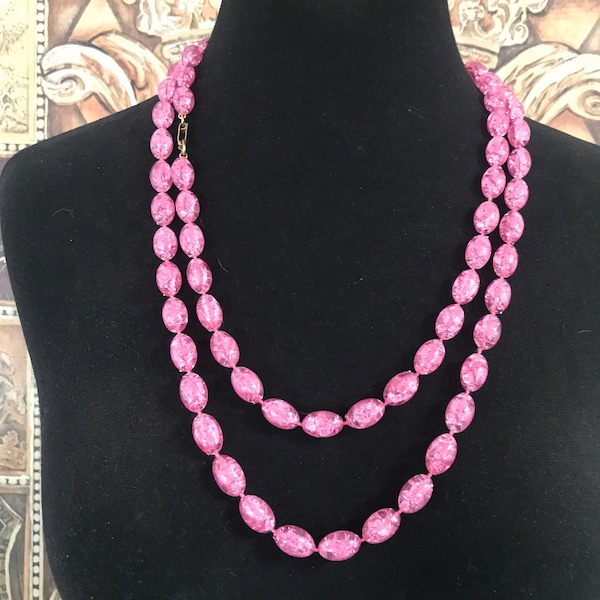 Pink Long Flapper Necklace,  52 Inches Vintage 1960's 1 Strand Necklace, Mad Men Mod, Retro Collectible Accessory, Vintage Present