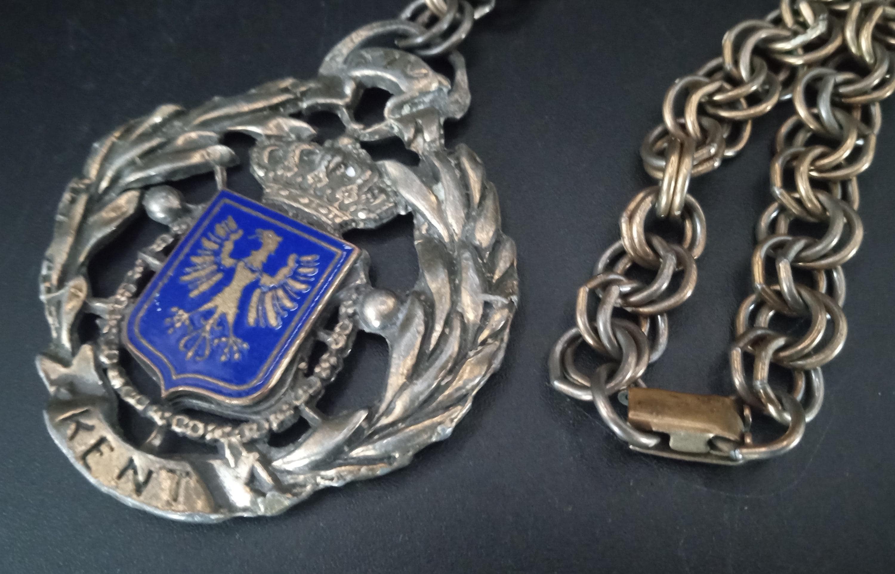 Vintage Kent Eagle Crown Heraldic Pendant Necklace 1950's