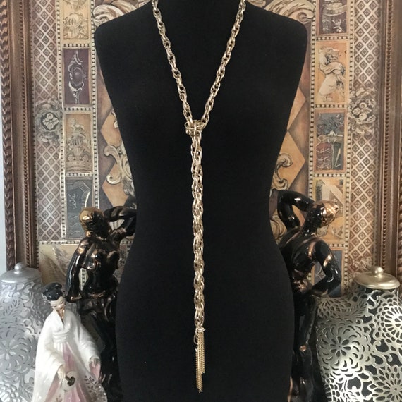 Vintage Long Lariat Tassel Necklace, 60's 70's Re… - image 8