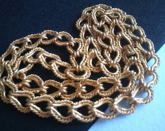 Kenneth Jay Lane Necklace, Huge Gold Tone Chain Link Jewelry, Haute Couture Designer Signed KJL 1980's Retro Rockabilly Glam