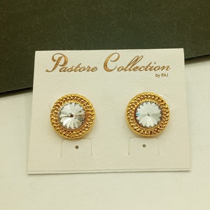 Vintage Rhinestone Pierced Earrings New Old Stock image 3