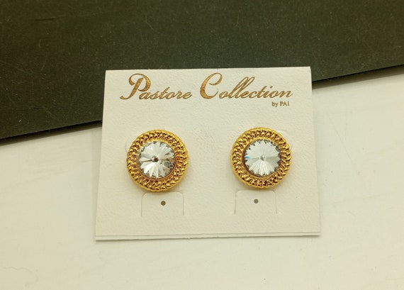 Vintage Rhinestone Pierced Earrings New Old Stock - image 3