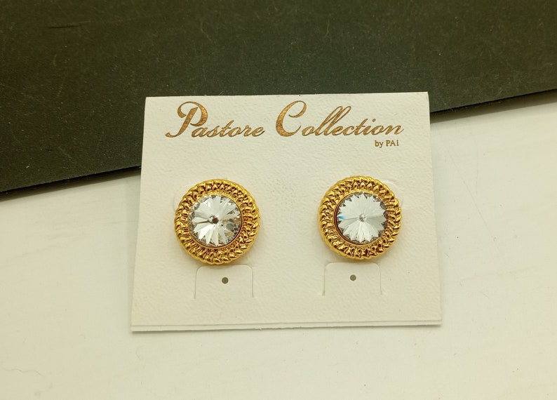 Vintage Rhinestone Pierced Earrings New Old Stock image 3