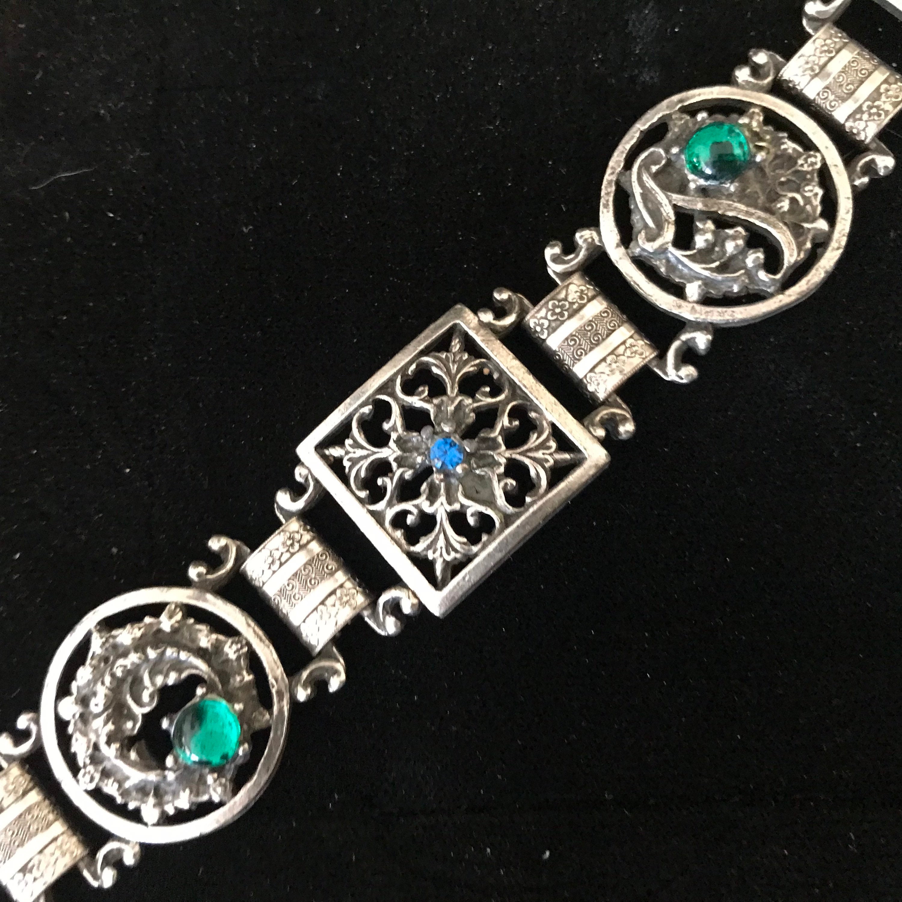 Bracelet Vintage En Métal Argenté à Chaînes - Marque Ciclon, Cuir Et Plaqué Argent, Occasion