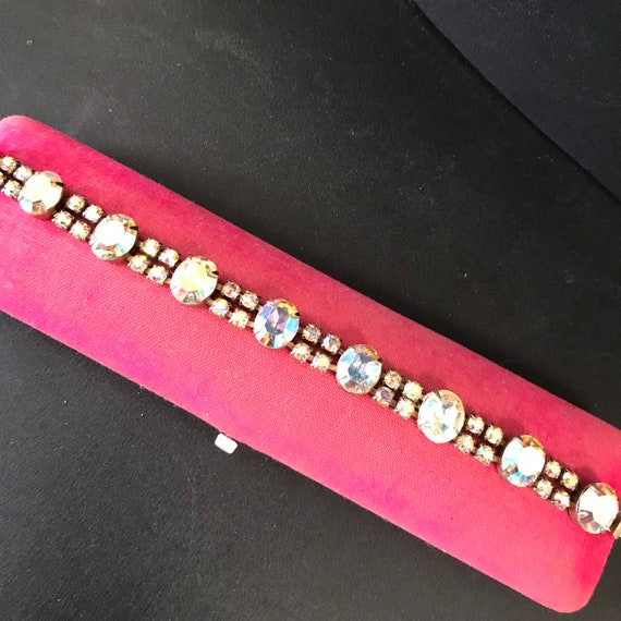 Vintage Pink AB rhinestone 1950s bracelet, mid-ce… - image 6