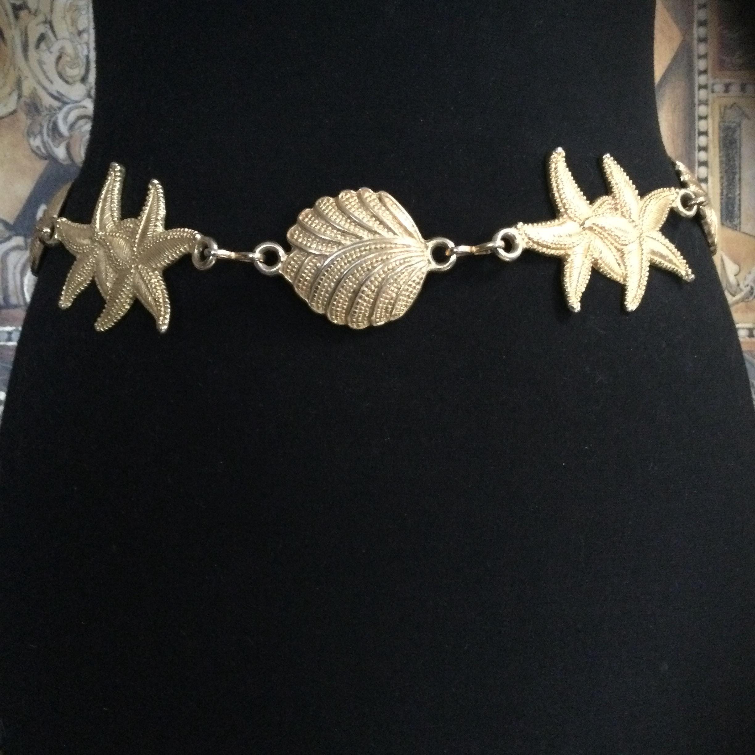 Vintage Gold Tone Starfish Herringbone Chain Belt Vintage 1990 main image 3