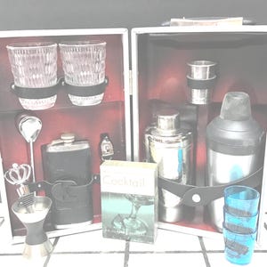 Vintage Portable Pub Travel Bar-  Retro Cool Barware - 1960's Man Cave Home Decor Mid Century Modern Industrial - 15 Piece Lot - Gift Idea