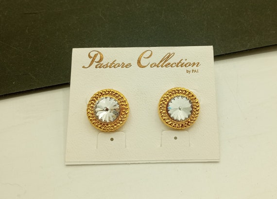 Vintage Rhinestone Pierced Earrings New Old Stock - image 1