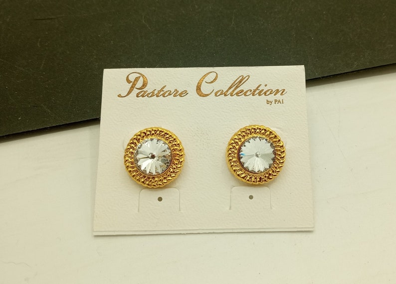 Vintage Rhinestone Pierced Earrings New Old Stock image 1