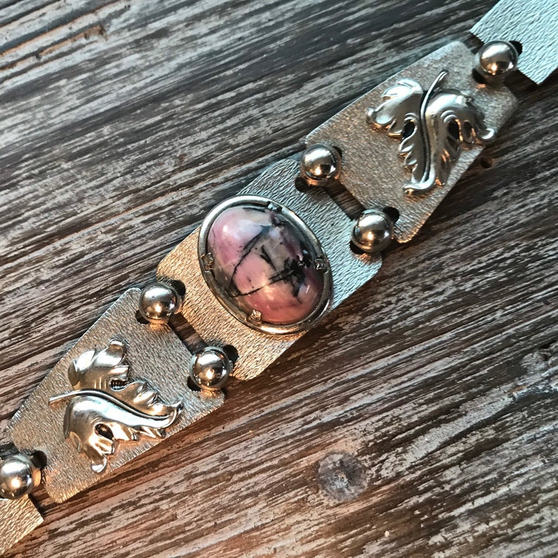 Purple Glass Stone Silvertone Metal Leaf Designed Chunky Mid Etsy