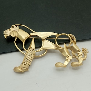 Vintage Geometric Style Lion Brooch, 1970&#39;s Jewelry, Vintage Pin- Lions Big Cat Jungle-Leo Lions- Large Jewelry Brooch Gift