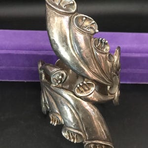 Vintage Taxco Sterling Silver Wide Bracelet, 1950&#39;s 1960&#39;s High End Jewelry, Signed Taxco Mexico Sterling Silver Bypass Clamper Bracelet