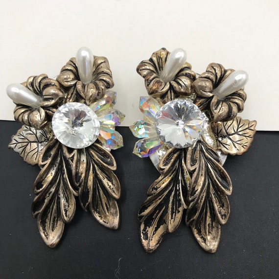1980s Earrings, statement, dangle drop, rhineston… - image 1