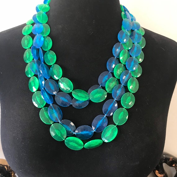 Vintage Blue Green Flapper Length Necklace ** Mad… - image 1