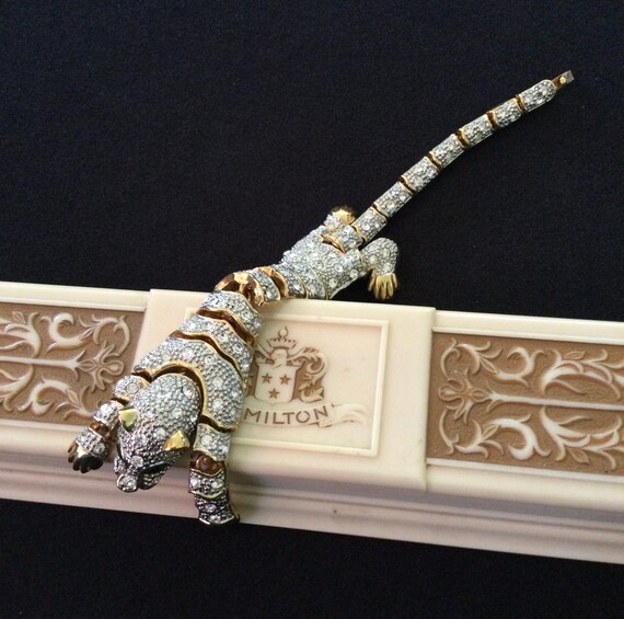 Vintage Rhinestone Leopard Statement Bracelet, 19… - image 2