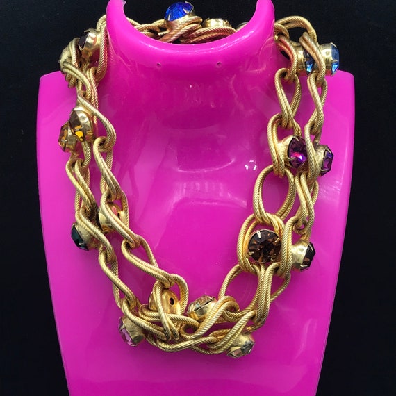 Long Vintage Rhinestone Chunky Chain Necklace, Ol… - image 2