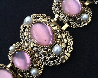 Vintage High End Lavender Faux Pearl Chunky Wide Bracelet