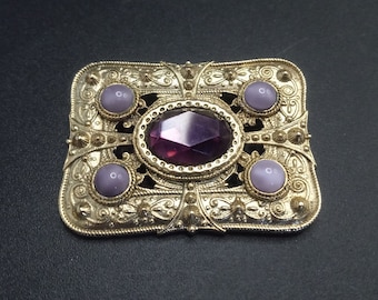 Broche violette vintage de 1928, bijoux des années 1980, 1990, bijoux Jewelry Co 1928, cadeau vintage pour amateur de bijoux