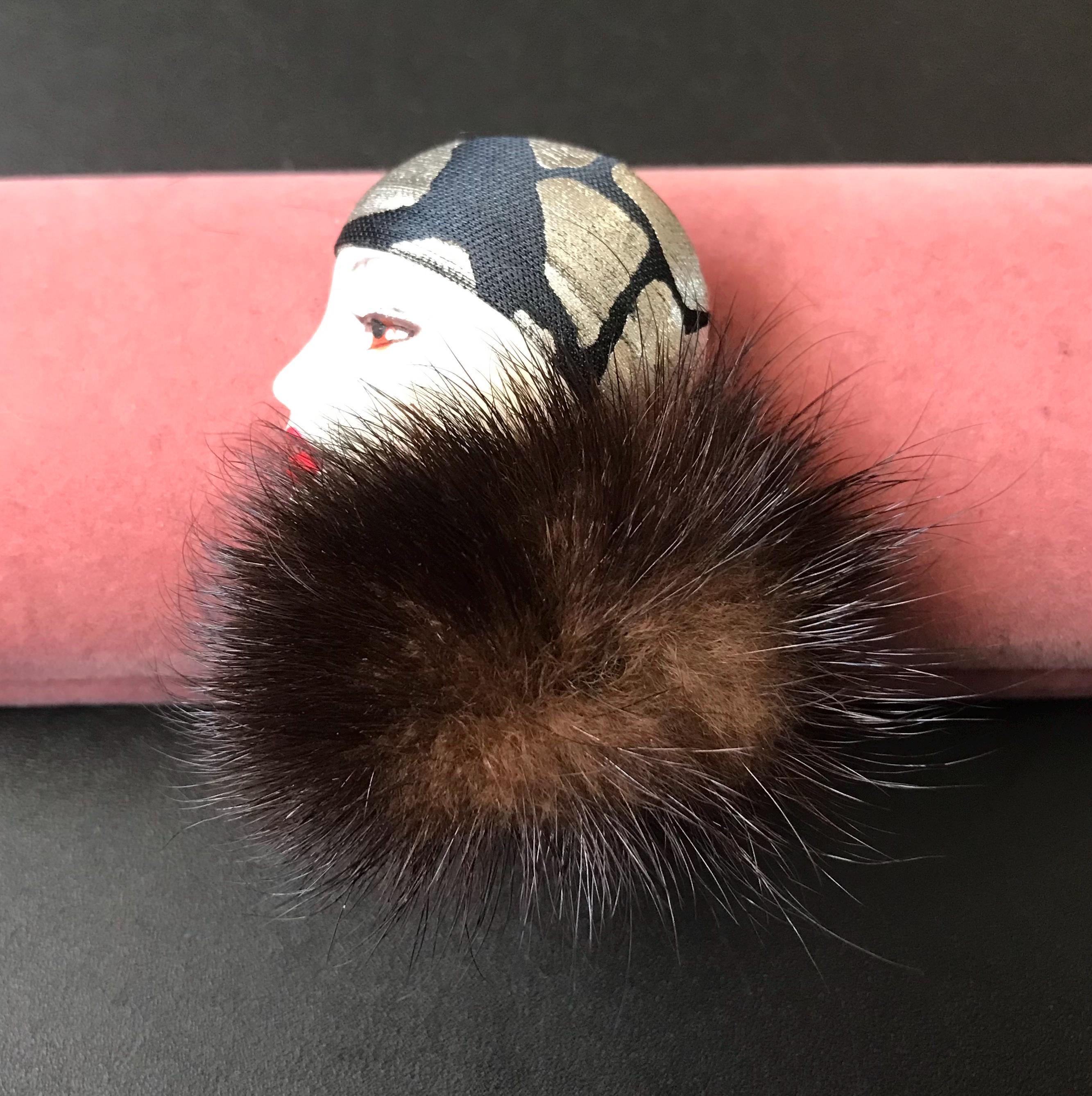 フランスビンテージ 手塗り女性肖像 ブローチ マークEIF 800☆時代物☆ Vintage Lady Face Fur Brooch Pin, 1980's Jewelry - Etsy Israel