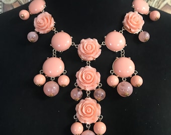 1980's Statement Peach Flower Bib Necklace
