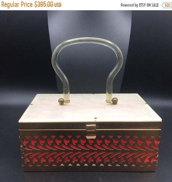 1950s 1960s Lucite and metal box purse