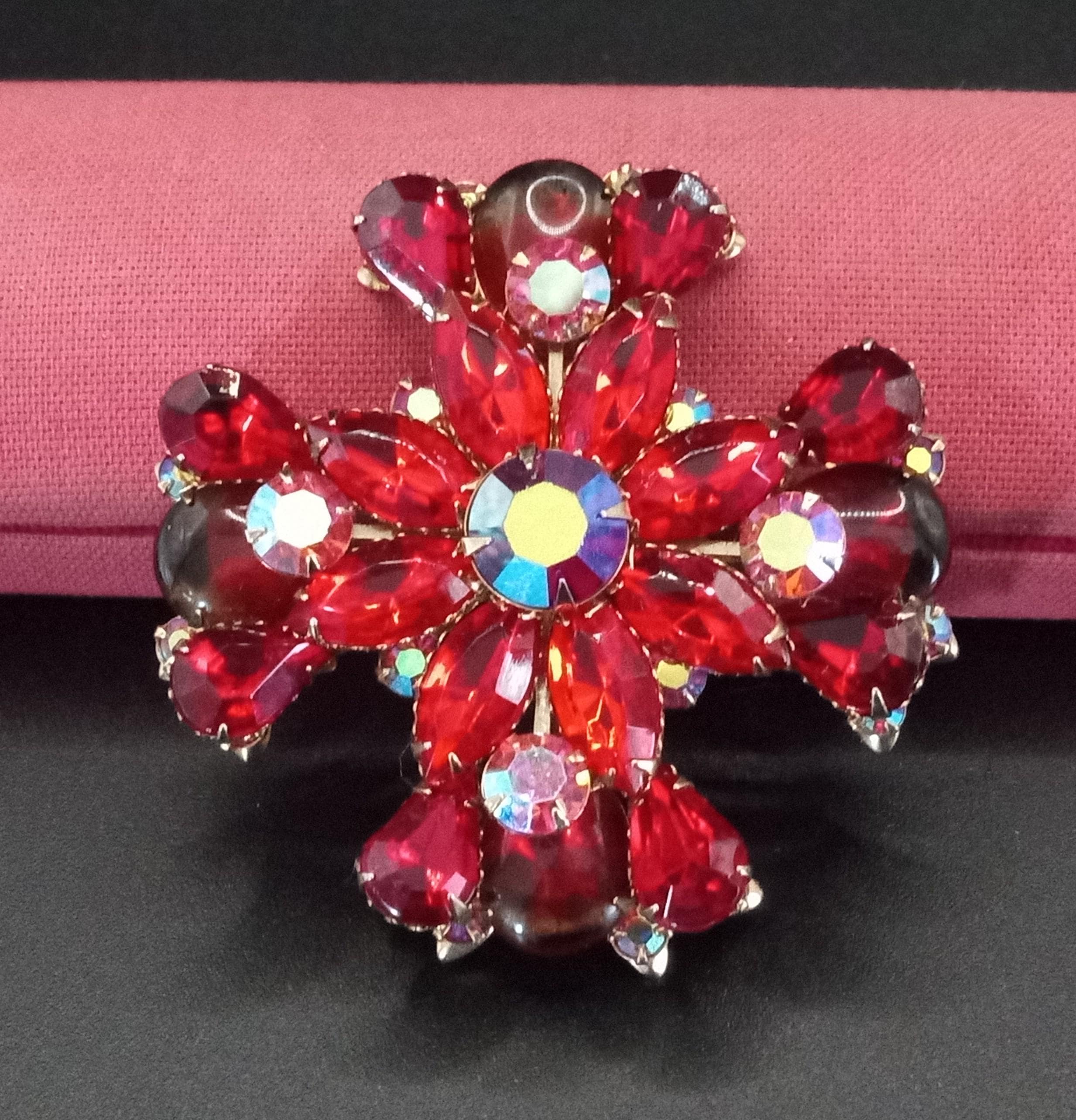 Spilla Retrò, Spilla Barocca Rossa Con Strass Croce Spilla In - Foto 5