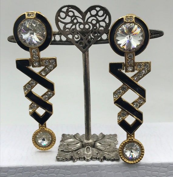 Vintage Rhinestone Earrings, Dangle Drop Earrings… - image 3