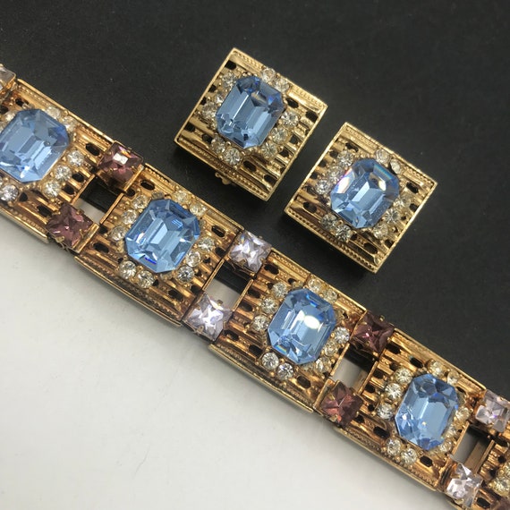 Rhinestone Stretch Metal Bracelet - Vintage 1960's Silver