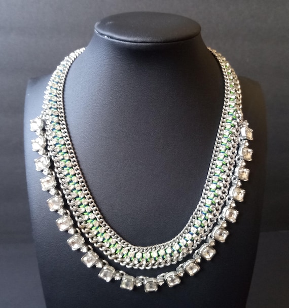 Ann Taylor Vintage Designer Signed 2 Strand Rhinestone Necklace View 5