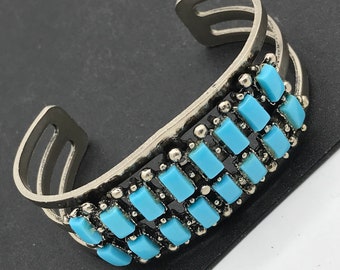 Vintage faux turquoise cuff bracelet, 1960s 1970s collectible fashion jewelry