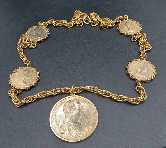 Vintage Coin Pendant Necklace, 1970's 1980's Gold… - image 3