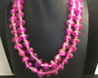 Purple Glass beaded long vintage necklace, Vintage Nice Weight Jewelry