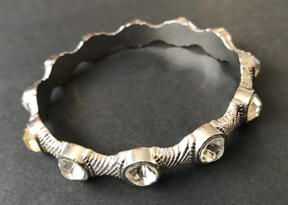 Vintage Rhinestone Silver Tone Stackable Bangle B… - image 2