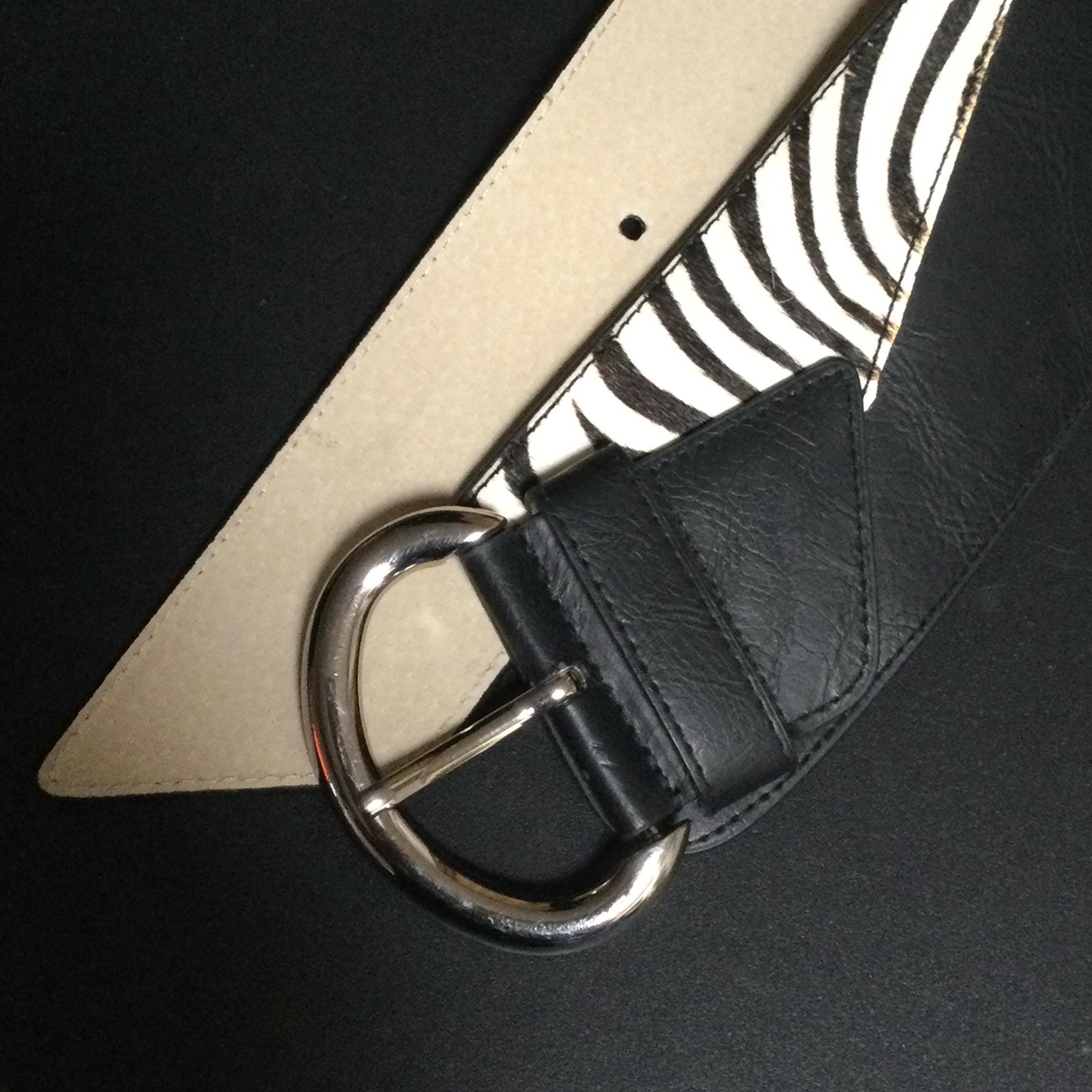 Chico’s Genuine Leather Black/Brown Zebra Belt M Chico main image 2