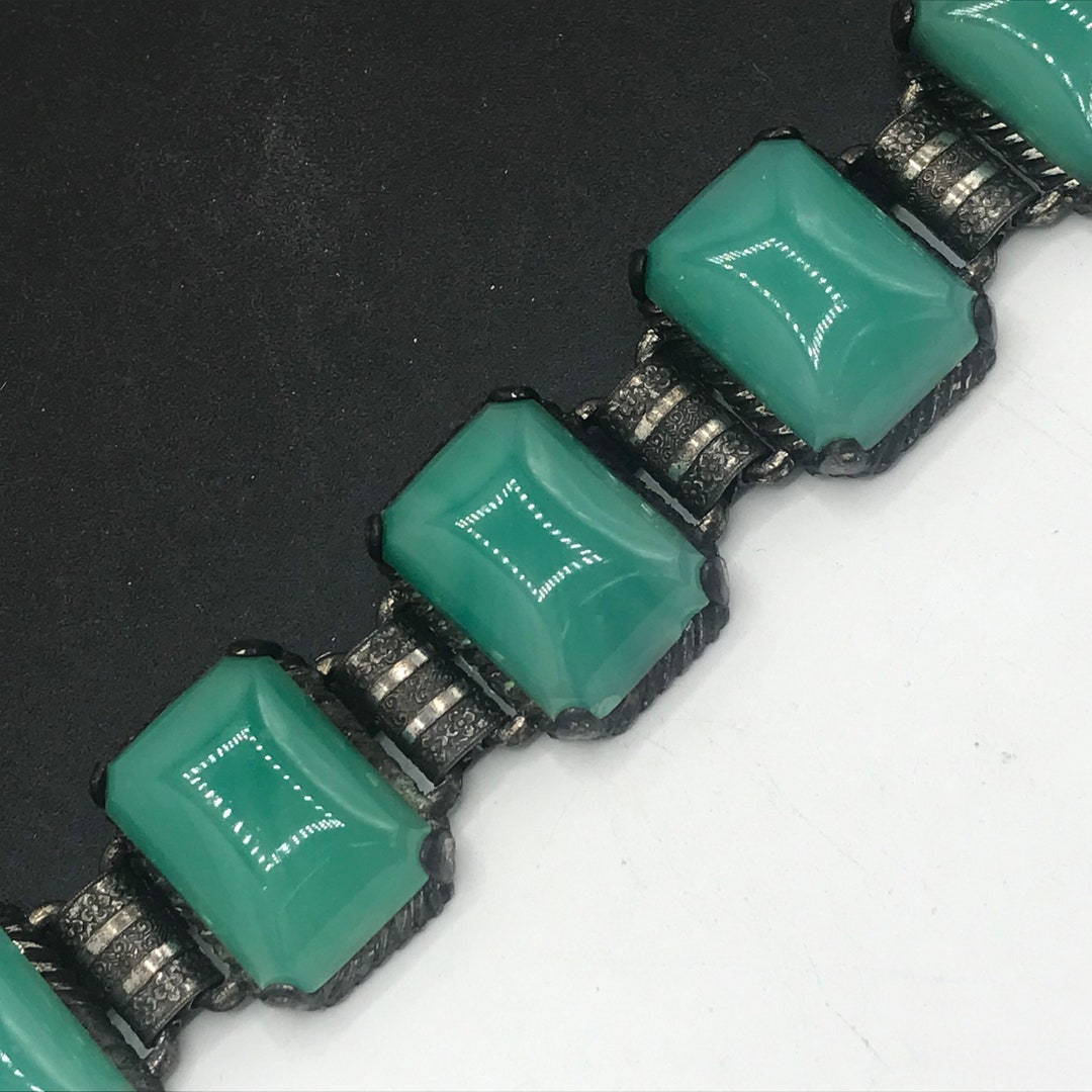 Vintage Green Glass Stone Bracelet, 1950's 1960's High End Jewelry Etsy