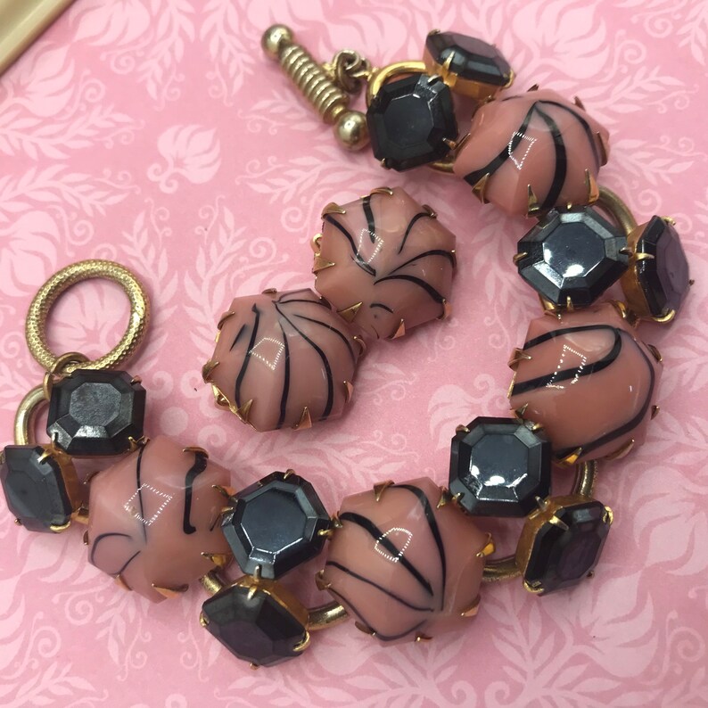Chunky Pink Glass High End Jewelry Set Bracelet and Clip on Etsy