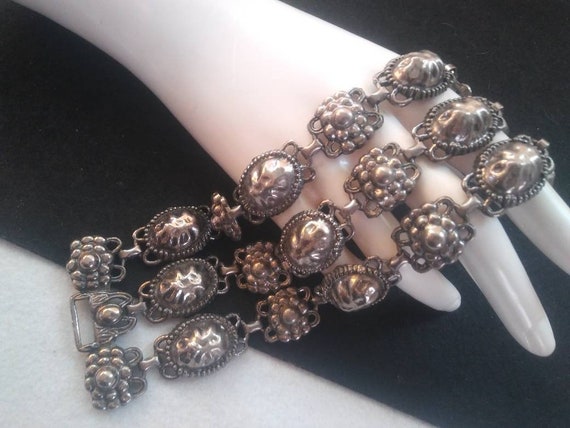 Wide chunky bracelet, vintage silvertone ornate m… - image 2
