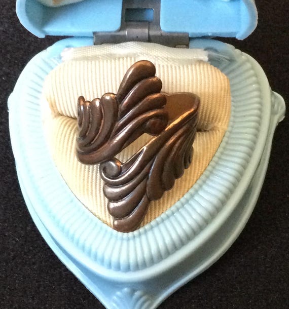 Vintage Solid Copper Signed Bypass Ring US Size 6… - image 1