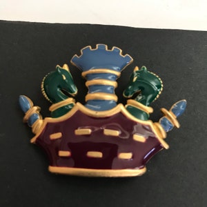 Vintage horse pawn chess player brooch pin