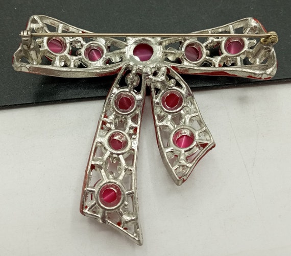 Vintage Pink Rhinestone Moonglow Bow Tie Brooch P… - image 4