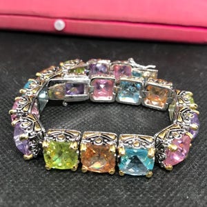 Hollycraft Pastel Rhinestone Bracelet, Stamped Copr 1955