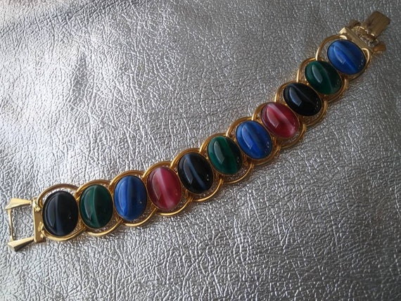 Pretty maroon blue green black glass stone gold t… - image 5