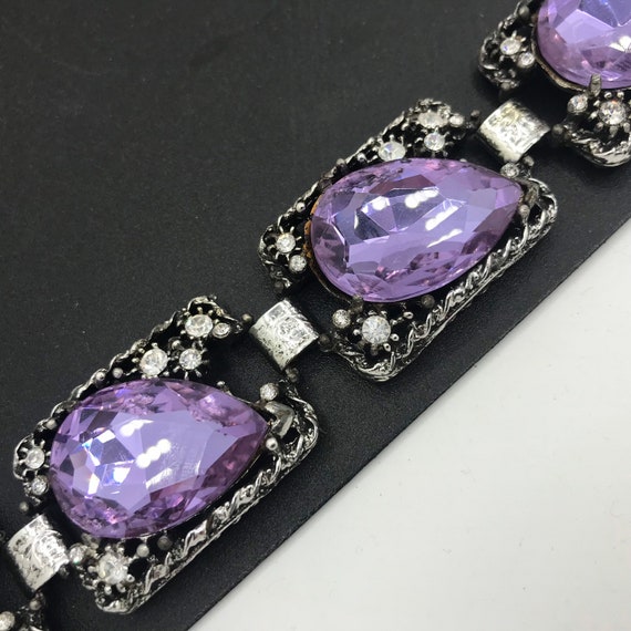 Rhinestone Jewelry, Purple Glass Chunky Bracelet,… - image 10