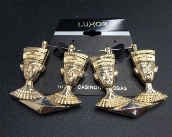 Vintage Luxor Egyptian Revival Pierced Earrings, New Old Stock 1980's 1990's Jewelry